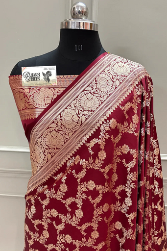 Teal Tirchi Daal Katan Silk Banarasi Saree