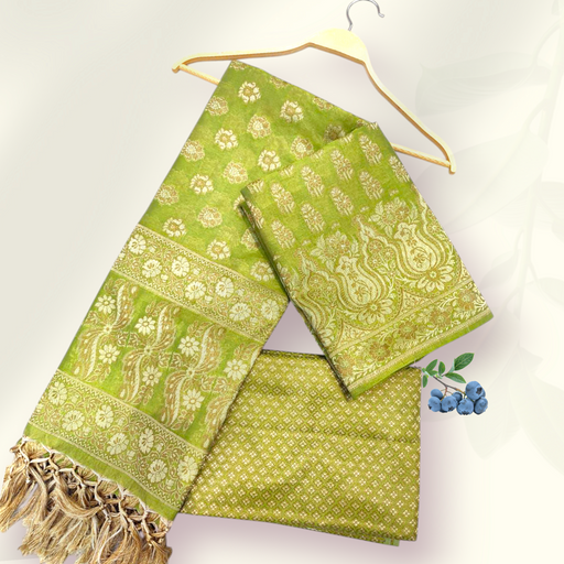 Pista Golden Zari Resham Silk Banarasi Suit