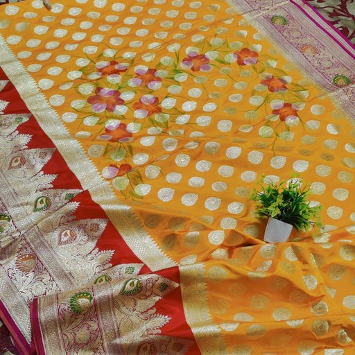 Yellow Banarsi Silk Dezainar saree 