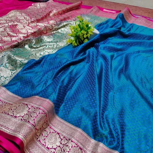Royal Blue & Pink Banarasi Patli Pallu Saree with Zari Weaving