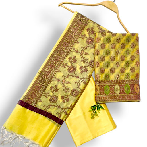 Yellow Resham Zari BanarasiCotton Silk Suit