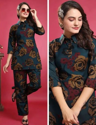 Rayon printed Co-ord set women and girls top and bottom