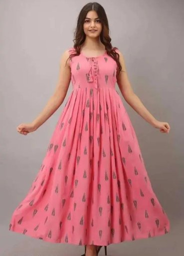 Rayon printed Anarkali Sleevless Long Kurti cum Gown