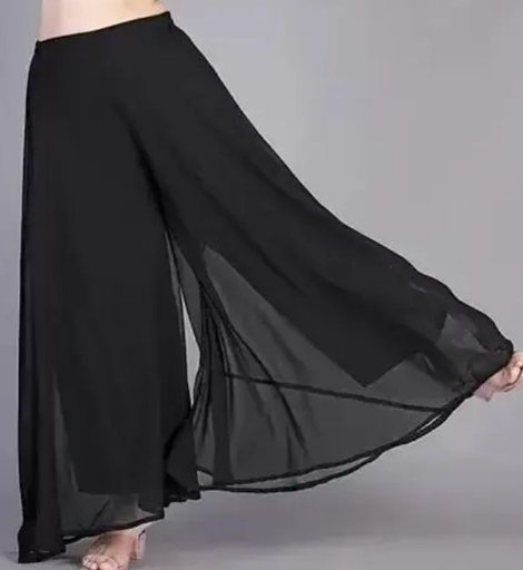 Women Georgette Flared Ethnic Relaxed Fit Elastic Closure Palazzo (Black)