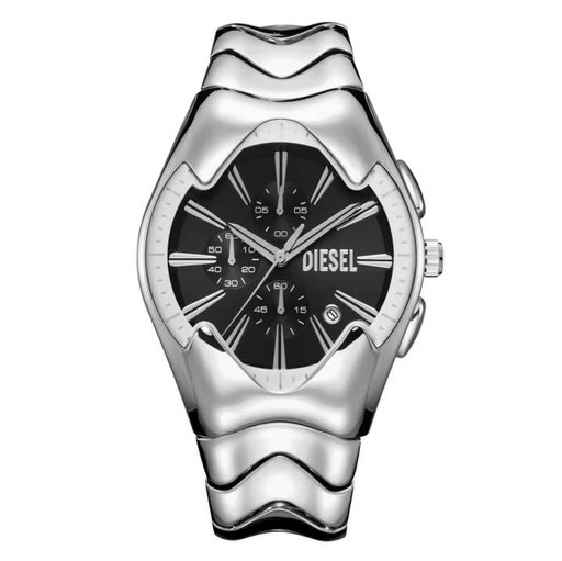 デメキン Diesel Little Daddy Blue Dial Black Leather Strap Watch