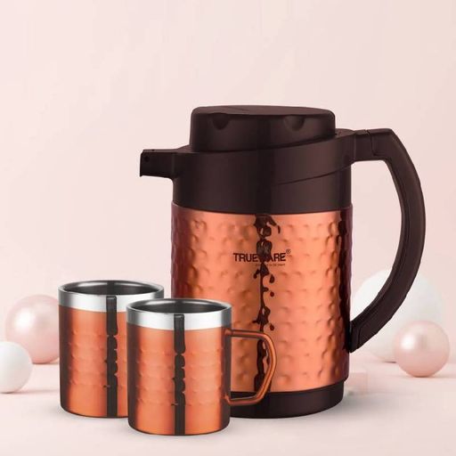 Trueware New Phoenix Plus Hammer Flask 800 with Double Wall Insulated 2 Mugs 750 ml Flask  (Pack of 1, Copper, Steel)
