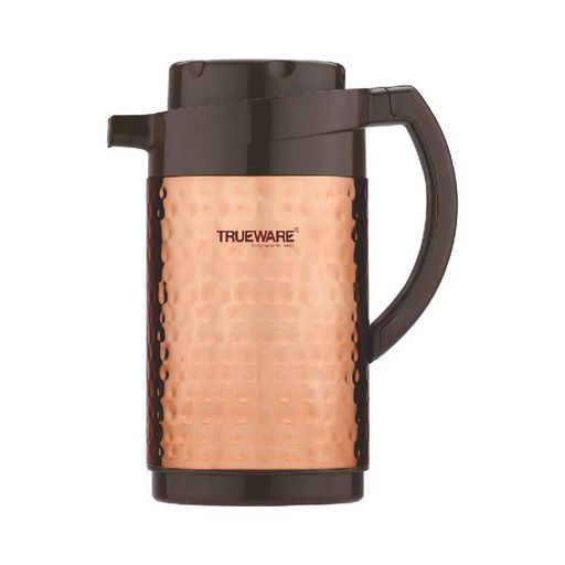 Trueware Thrush 1200 Insulated Flask - 1000 Ml | Insulated Tea Pot Kettle Thermos Water Jug | Hot & Cold | Leak-Proof Lid | Thermoware | Food Grade Plastic | 100% Stainless Steel | Lightweight BPA-Free | Wide Mouth Design | Ideal for Office, Travel | Copper Hammered Finish
