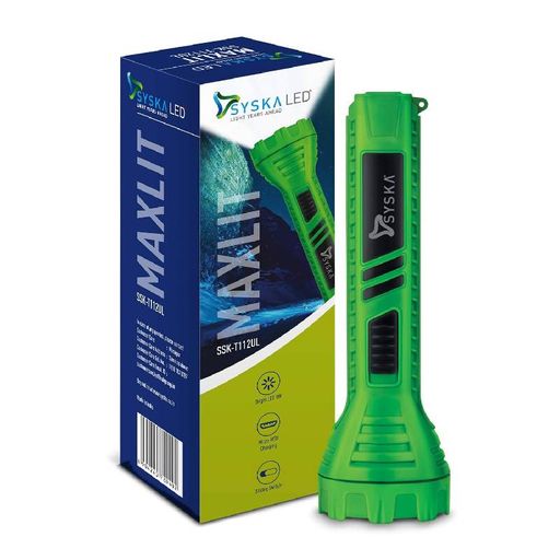 SYSKA Plastic T112Ul Maxlit 1W Bright Led Rechargeable Torch (Green, 1)