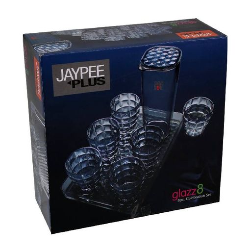 Jaypee Plus Glazz 8 Unbreakable Jug Glass Tray Set Transparent