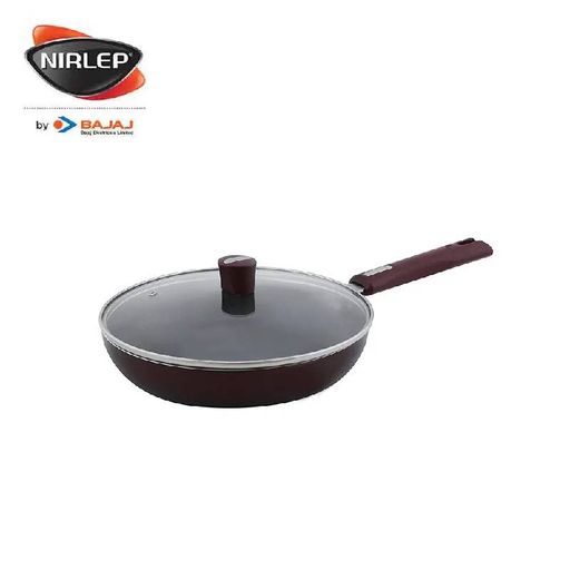 Nirlep by Bajaj Electricals Selec+ J Class 24 Cm Non Stick Fry Pan with Lid, 3 mm, Maroon