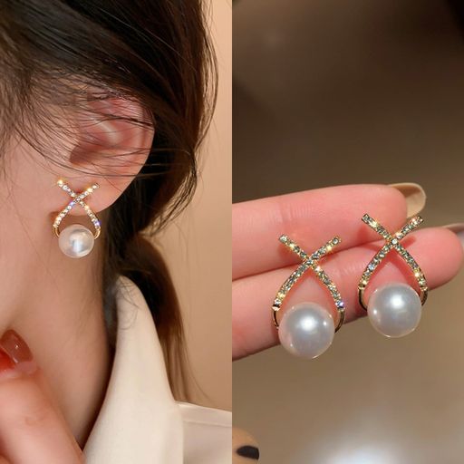 Cross Pearl Korean Earrings 