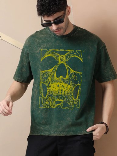 skull Green acid wash oversized tshirt 