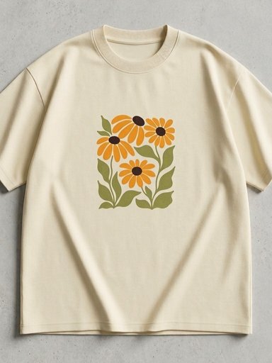 Retro flower cream oversized tshirt 