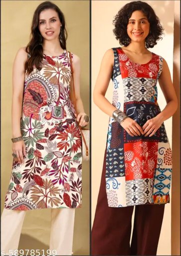 EG Store (PACK OF2)VHD IMPEX Floral Printed Round Neck Sleevless Straight Kurta