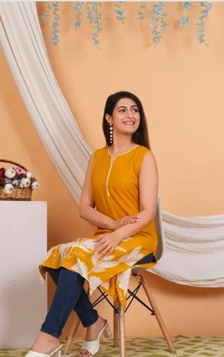 Loomista Women Floral Print Viscose Rayon Straight Kurta (Yellow)