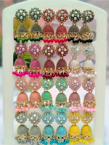 Small And Simple Pack 12 Pair women Cubic Zirconia, Diamond Alloy Jhumki Earring