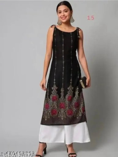 Jatsy creation. Floral Print Viscose Rayon Straight Kurta(Black)