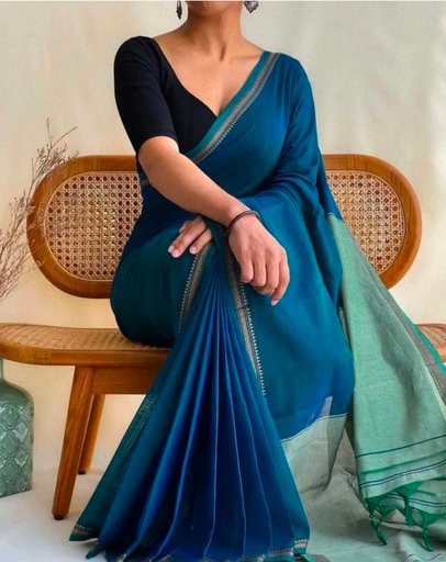 Woven Handloom Handloom Cotton Blend Saree (Blue)