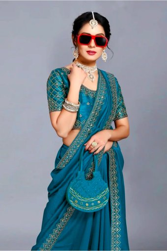 Solid/Plain Banarasi Pure Silk, Art Silk Saree (Blue)