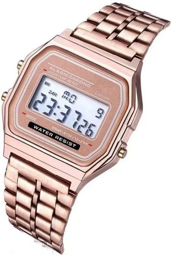 Golden Stainless Steel Digital Watch For Men 