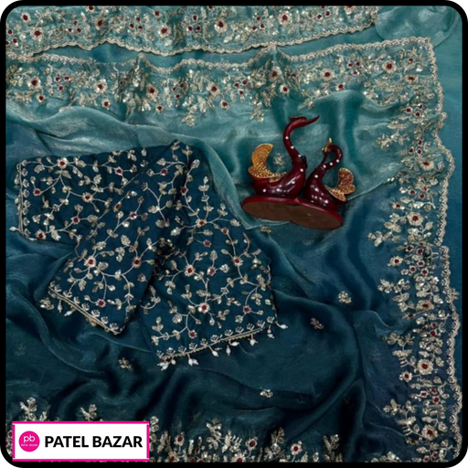 Crushed Padding Silk Saree With Embroidery & Unstitched Blouse