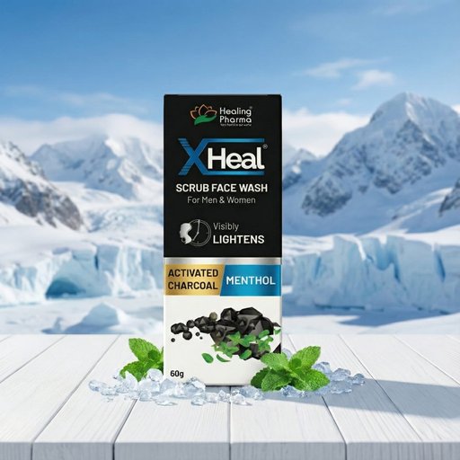 XHeal SCRUB FACE WASH ( For Men & Women ) Activated Charcoal & Menthol 60ML