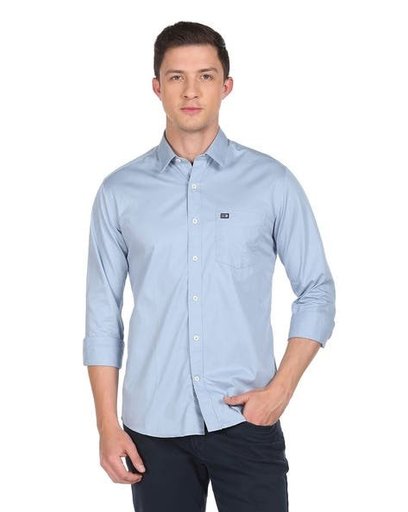 JT Men's Classic Fit Light Blue Solid Cotton Blend Casual Shirt with Pocket, Full Sleeves 