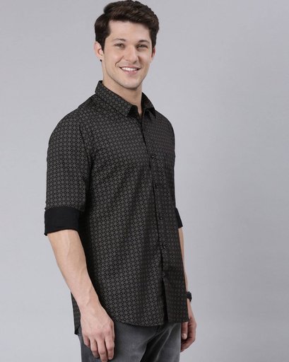 Men's Black Ditsy Print Casual Shirt