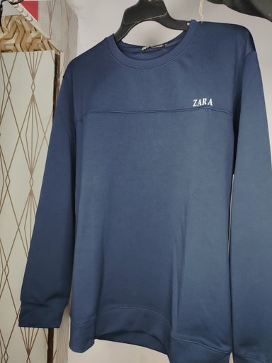 Zara Men's Crewneck Sweatshirt, Navy Blue, Long Sleeve Pullover, Casual Regular Fit