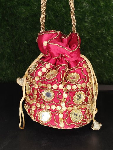 Traditional Red & Gold Embellished Potli Clutch