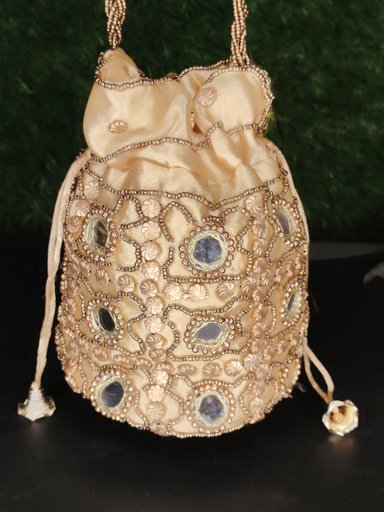 Traditional Satin Potli Bag,Ethnic Rajasthani Silk Potli Bag Mirror Work Potli Bag
