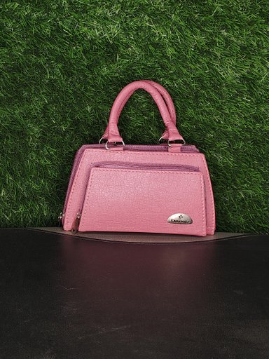 Stylish Pink Mini Handbag for Women - Faux Leather Casual Purse with Multiple Zippers