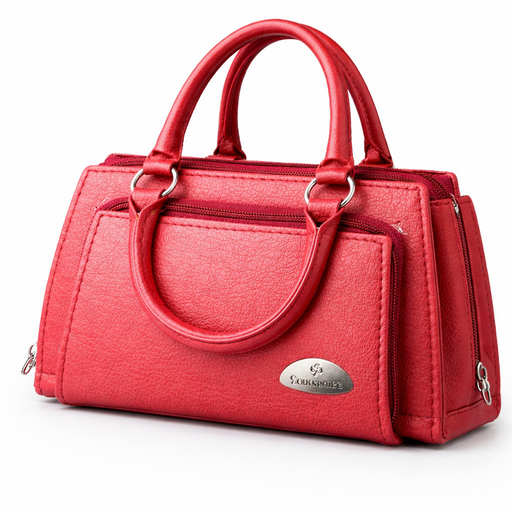 Stylish Pink Faux Leather Mini Handbag/Purse with Dual Zippers and Top Handle