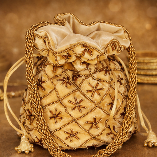 Women's Hand Embroidered Potli Bag - Soft Velvet Fabric, Traditional Ethnic Style Clutch 