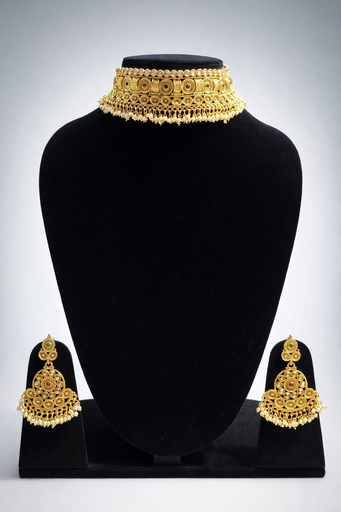 Exquisite Gold-Plated Choker Necklace and Earring Set