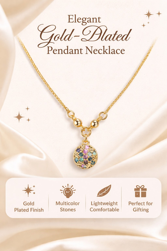 Elegant Gold-Toned Chain Necklace with Multi-Color Stone Pendant