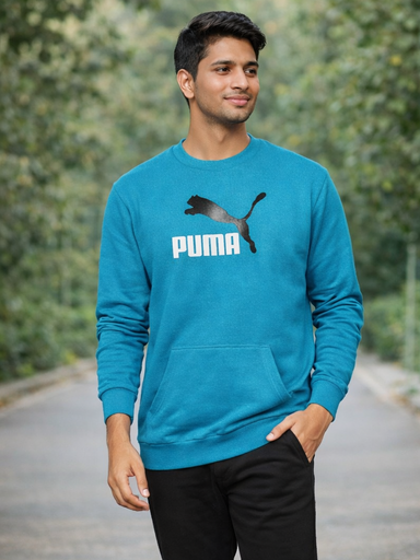 Puma Men's/Women's Classic Cotton Crewneck Sweatshirt - Bright Blue with Embroidered Logo