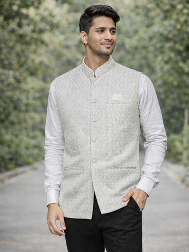 men's white or off-white ethnic waistcoat 