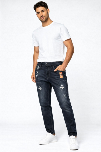 Men's Stylish Distressed Blue Denim Ankle-Length Jeans