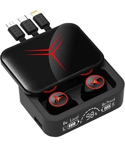 M90 Pro Gaming Earbuds | TWS Wireless Bluetooth 5.3 Headphones | Hi-Fi Bass & Low Latency for Gaming | LED Display Charging Case with Built-in Multi-Cables