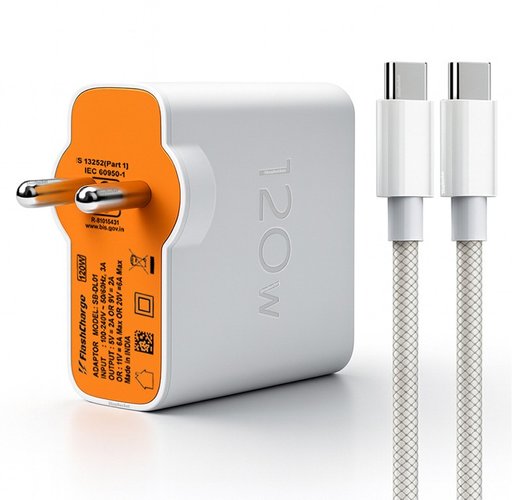 Vivo 120W FlashCharge Power Adapter | Ultra-Fast Charging Wall Charger | Dual-Engine Fast Charge Technology | USB-C Power Adapter