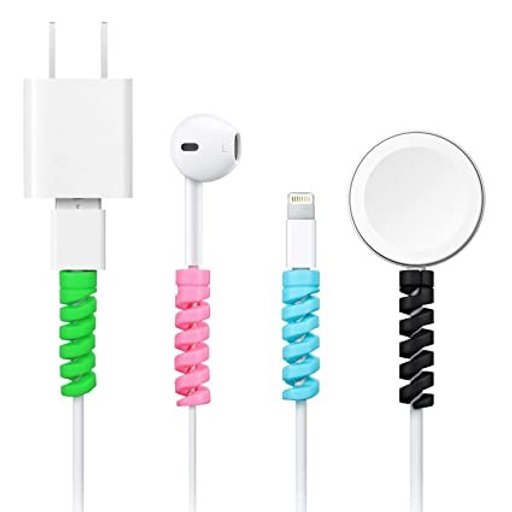 Universal Spiral Silicone Cable Protector | Colorful Flexible Wire Saver for iPhone & Android Chargers | Durable Anti-Break Data Cable Guard | Multi-Color Pack