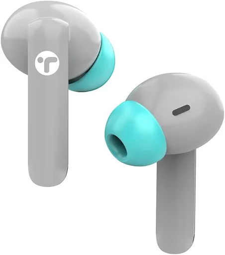 Toreto Bloom TWS Earbuds | Bluetooth 5.3 Wireless Headphones with Deep Bass | 20+ Hours Playtime | Type-C Fast Charging & IPX4 Water Resistance | Grey & Cyan Edition