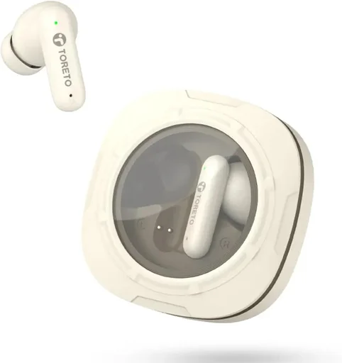 Toreto Air Flex ANC Pro TWS Earbuds | Active Noise Cancellation Wireless Earbuds | Bluetooth v5.3 | Crystal Clear Sound & Snug-Fit Design | Premium White Edition