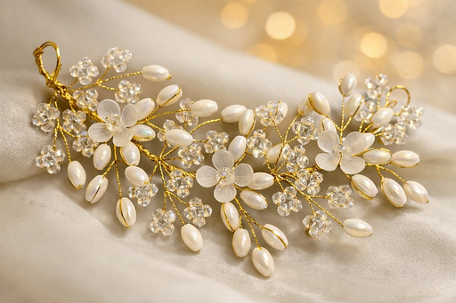 Elegant Handcrafted Pearl & Crystal Floral Hair Vine - Bridal & Farewell Hair Accessory for Women (Gold Finish)