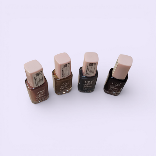 Love Color Shine Nail Polish Set Pack of 4 – Long Lasting Glossy Nude, Brown, Grey & Dark Shades for Women