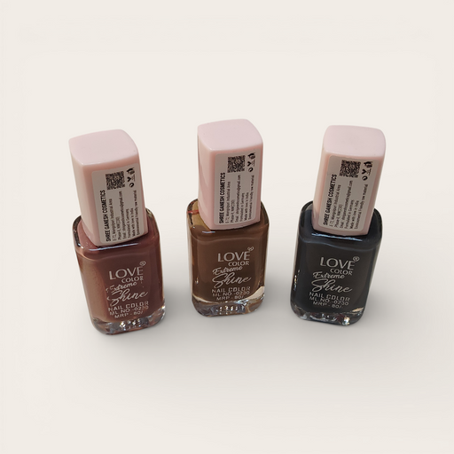 Love Color Shine Nail Polish Set Pack of 3 – Long Lasting Glossy Nude, Brown & Dark Shades for Women