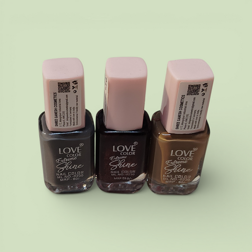 Love Color Extreme Shine Nail Polish Combo Pack of 3 – Grey, Dark Brown & Coffee Brown Long Lasting Glossy Nail Paint for Women