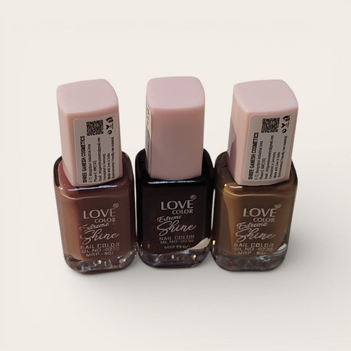 Love Color Extreme Shine Nail Polish Combo Pack of 3 | Long Lasting Glossy Nail Color | Trendy Brown & Nude Shades