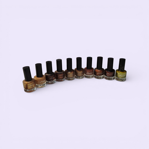 Brown Metallic Shimmer Nail Polish Combo Pack of 10 | Long Lasting Glossy Nail Paint Set for Women